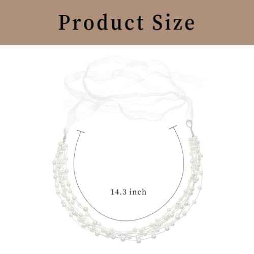 White Pearl Headpiece Elegant Bridal Headband Layered Ribbons Wedding Crown Circlet Multi-Layer Beaded Princess Hair Accessories for Bride Bridesmaid Flower Girl
