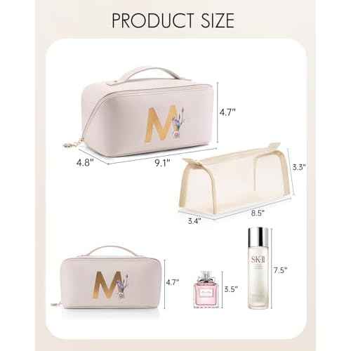 Vlando Mothers Day Gifts,Initial Makeup Bag,Travel Makeup Bag,Teacher Appreciation Gifts Birthday Gifts Bridesmaid Gifts Bride Wedding Gifts Graduation Gifts Valentine's Day Gift(Letter M)