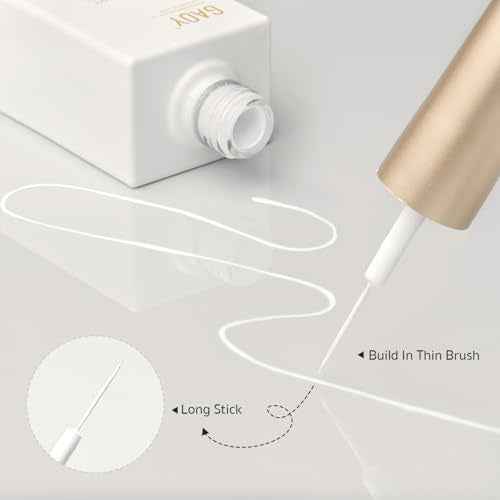 GAOY White Swirl Gel Nail Polish Art Liner, 12ml Classic Color Nail Paint Design with Thin Brush, UV Light Cure for DIY French Manicure at Home