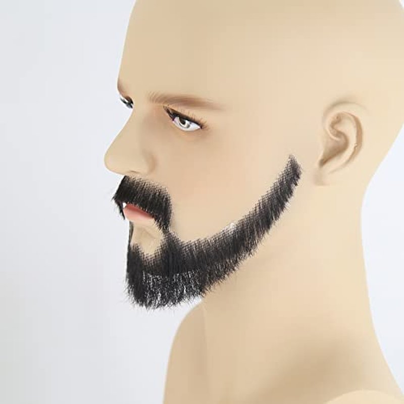 ZigZag Hair Face Beard Extension Human Hair Mustache Black Costume Fake Beard for Adults Men Realistic Makeup Lace Invisible False Beards (Black, Beard 6)