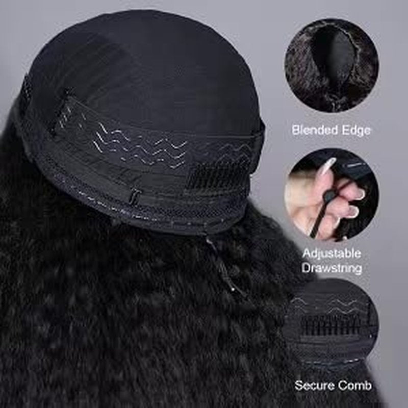 Kinky Straight Half Wig - 3 in 1 Seamless Flip Over Glueless Clip-In Hair | 20 Inch Natural Black for Women