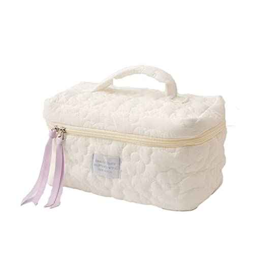 HIQUAY Large Capacity Soft Makeup Bag, Soft Travel Cosmetic Bag Makeup Pouch Bag for teens, Women and Girls (White)