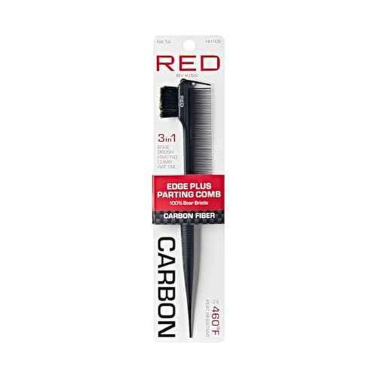 RED by Kiss Carbon Fiber Edge Brush + Parting Comb, 3 in 1 Styling Tool, High Heat Resistance, 100% Boar Bristles Hairbrush & Sectioning Tail, Comfort Grip for All Hair Types (Rat Tail)
