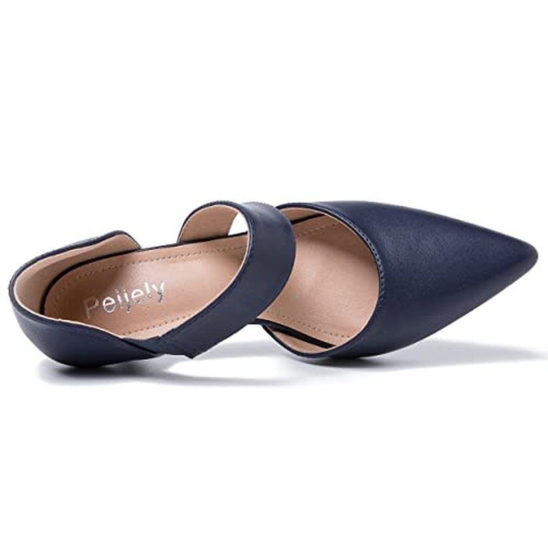 Women's Closed Pointed Toe Heels Strap D'Orsay Kitten Heel Slip On Dressy Pumps