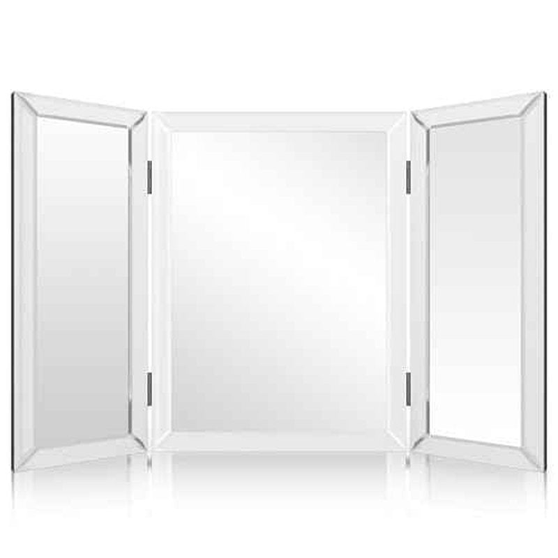 Houseables 3 Way Mirror, Trifold Mirror, Trifold Vanity, Three Way Folding, Tri Fold, For Braiding Hair, 3way, 3 Sided, Three Panel, Triple, Tabletop, Bathroom, Makeup, Self Haircut, 360, 21 x 31 Inch
