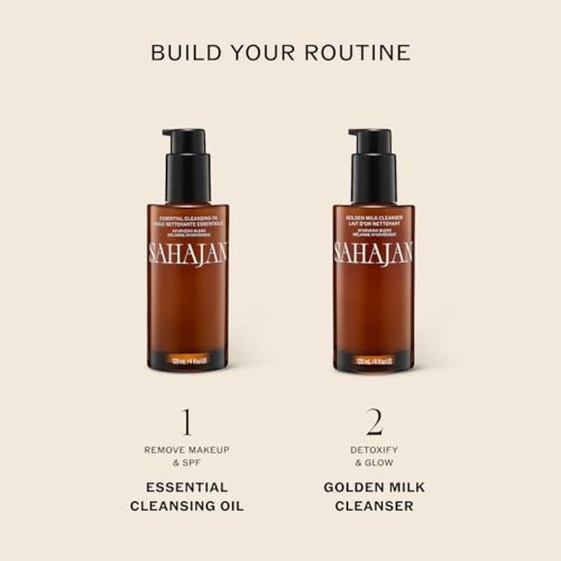 Sahajan Essential Cleansing Oil with Vitamin C + Squalane | Ayurvedic Gentle Clean Facial Cleansing Oil | All Skin Types, Sensitive Eyes | Remove Waterproof Makeup, SPF, Pollution | 4 oz