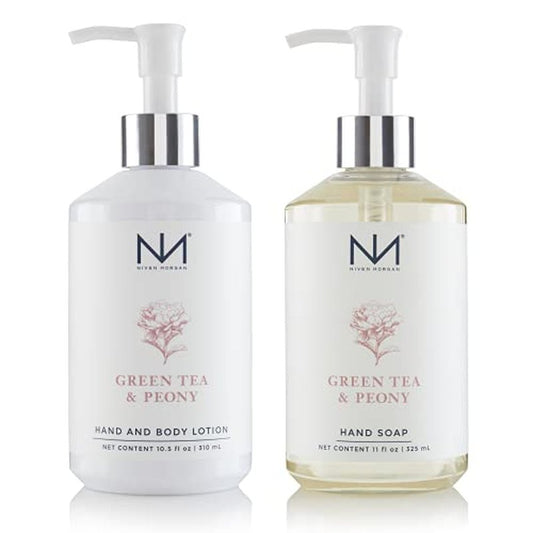 Niven Morgan Green Tea & Peony Hand Soap and Lotion Set