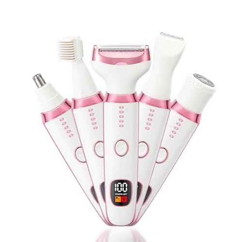 Electric Razor Shavers for Women Wet/Dry 5 in 1 Bikini Trimmer Face Razors for Face Nose Eyebrow Arms Armpit Legs Pubic Area Painless Facial Hair Removal