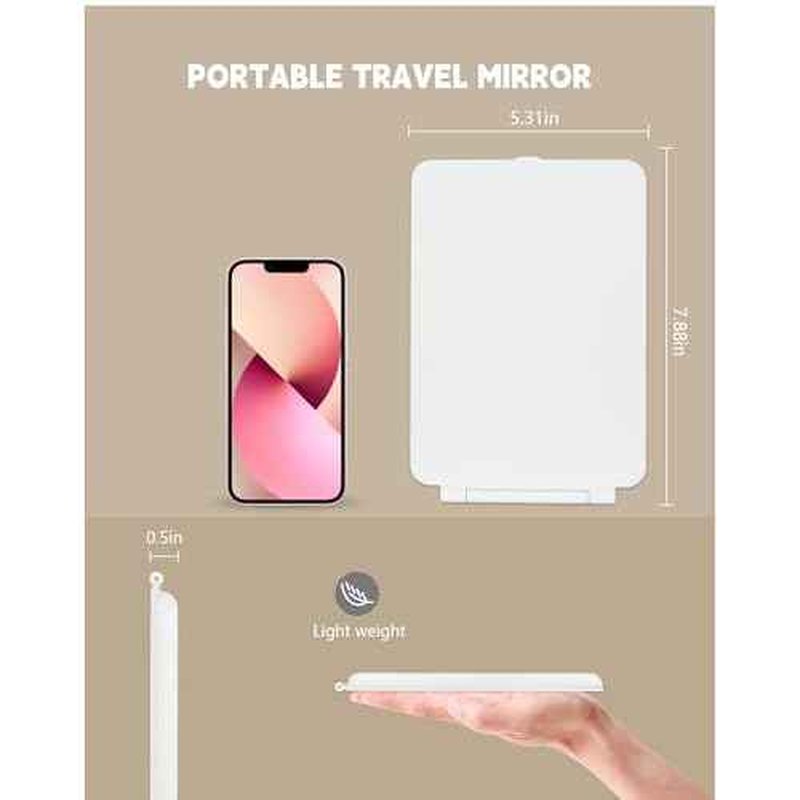 Travel Mirror with Lights Makeup Mirror Touch Screen 3 Colors Light 72 LEDs Rechargeable, 1000mHA 7.9x5.3-Inch Desk Compact Mirror White