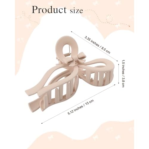 4 PCS Bow Hair Clips for Women Bow Claw Clip 5" Large Hair Claw Clips for Thick and Long Hair Cute Bows Jaw Clip (Dark Apricot + Khaki + Coffee + Black, 5" Extra Large)