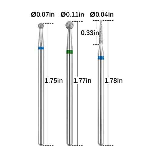 Cuticle Drill Bit,Cuticle Drill Bits for nails 3pcs Diamond Nail Drill Bits for 3/32''Electric Nail File Machine Pedicure Tool