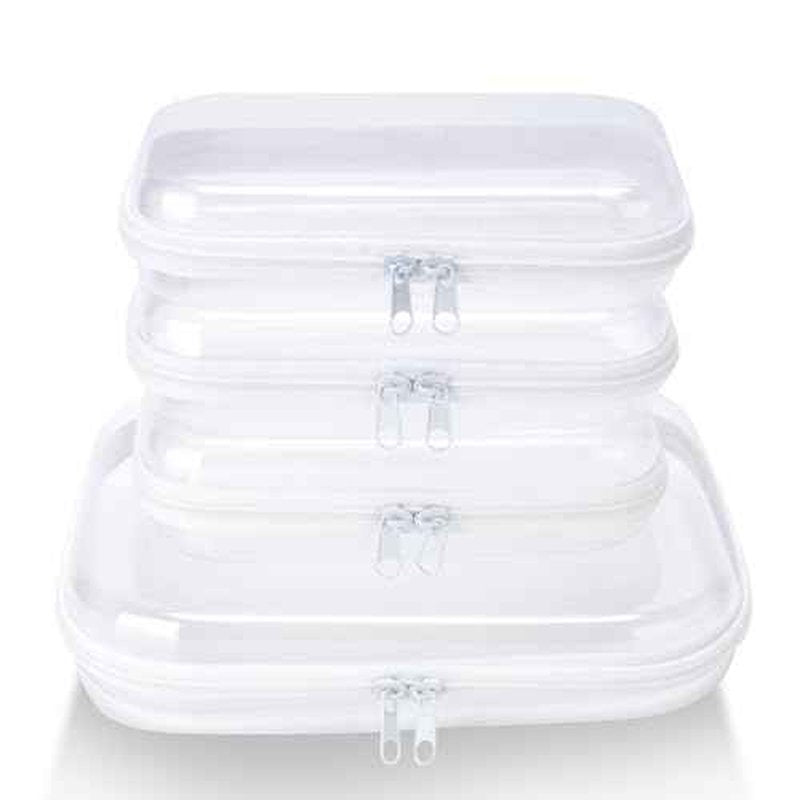 4 pcs Clear Zipper Pouches,Hard Shell Zipper Case, Toiletry Bag for Travel, CLear Diaper Bag, Toiletry Pouch, Travel Organizer, Clear Cosmetic Bag,Toy Storage Bins (M+3S)
