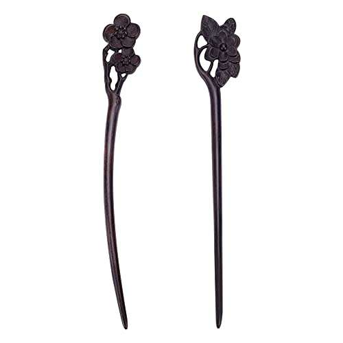 WEBEEDY 2 PCS Wooden Hair Stick for Buns, Handmade Carved Hairpin Hair Fork Vintage Chinese Hair Chopsticks for Women Long Hair Christmas Unique Gifts Hair Updo Making Accessories (Lotus,Plum Blossom)