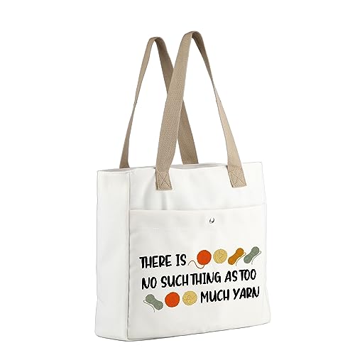 MBMSO Crochet Tote Bag Crocheter Gift There is No Such Thing As Too Much Yarn Tote Bag for Knitting Lover Crochet Beach Tote