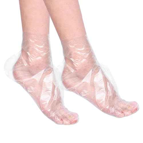 Quacc 100 PCS Plastic Disposable Foot Covers, Paraffin Bath Liners for Feet, Clear Foot Mask Socks for Pedicure, Spa, Trial Shoe