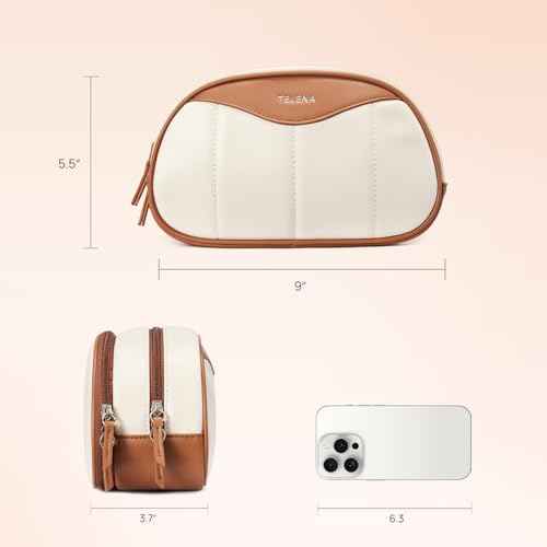 Telena Medium Makeup Bag, Travel Make Up Bag for Women, Vegan Leather Cosmetic Bag for Travel Essentials