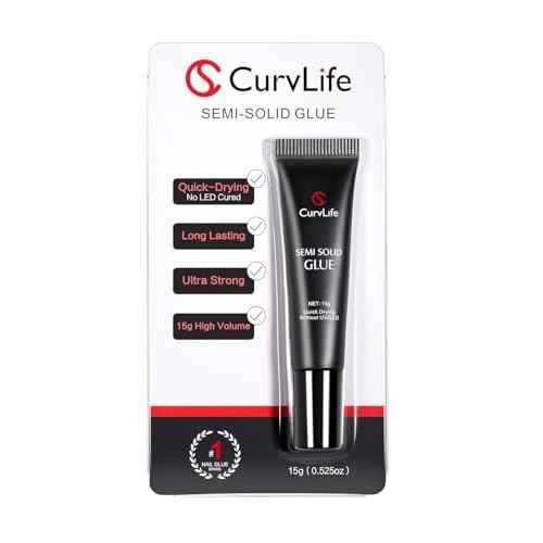 Curvlife Super Strong Nail Glue 15g for Press On Nails - Quick Drying, Semi Solid, Long Lasting, No UV Light Needed