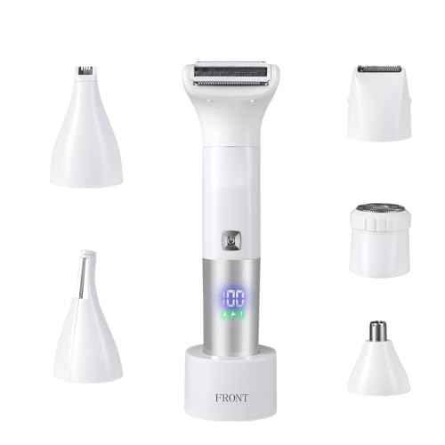 Bikini Trimmer for Women, 6-in-1 Body Hair Trimmer, Facial & Pubic Hair Removal, IPX7 Waterproof Wet & Dry Grooming Electric Shaver Kit,Cordless Travel Razor with USB Charging Dock