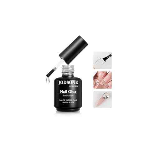 JODSONE 15ml Nail Glue Gel 5 in 1 for Nail Tips Long Lasting Extension Glue for Clear Nail Tips and Clear Press on Nails, Nail Repair Treatment, Salon Art DIY at Home Need U V Light Cured