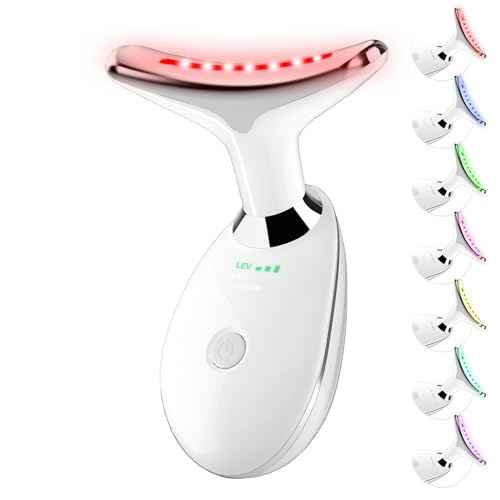 Neck&Face Massager with 7 Colors-Multi-Functional Skincare Tool,Home Beauty Device for Wrinkles&Relaxation,Facial Massager(White)