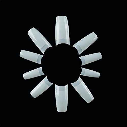 French Acrylic False Nail Tips, 1000PCS Fake Nail Shape Artificial False Nails Tips 10 Sizes with Case for Nail Art Salons (Clear+Natural)
