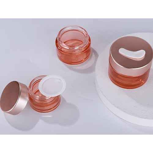 10 Packs 5g/5ml Empty Sample Jars Pink Glass Cosmetic Jar Pot Bottles with Rose Gold Lids Cosmetic Container Refillable Eye Cream Jar Pot Vials for Makeup Lotion Face Eyeshadow Lip Balms