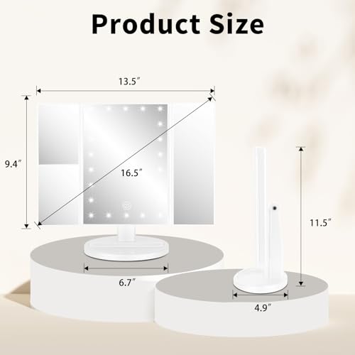 JAMIEWIN Lighted Makeup Mirror 3X/2X/1X Magnification 21 LED Trifold Vanity Mirror with Touch Sensor Dimming Portable Travel Mirror Best Xmas Gifts for Women Girls