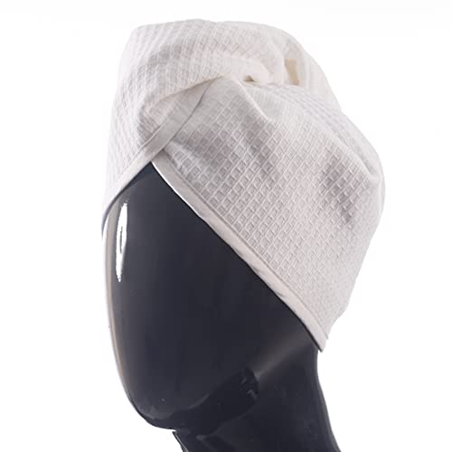 100% Turkish Cotton Hair Towel Wrap for Women,Non Microfiber,400-GSM(Grams per Square Metre),AntiFrizz,Hair Plop Waffle Towels for Curly,Long&Thick Hairs,Turban Head Wrap,1Pack10x26inc(White)