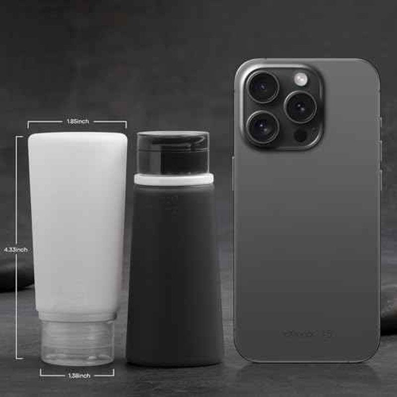 Valourgo TSA Approved 3.4oz Portable Toiletry Bottles, BPA Free Leak Proof Refillable Travel Accessories with Clear Toiletry Bag, Black, White