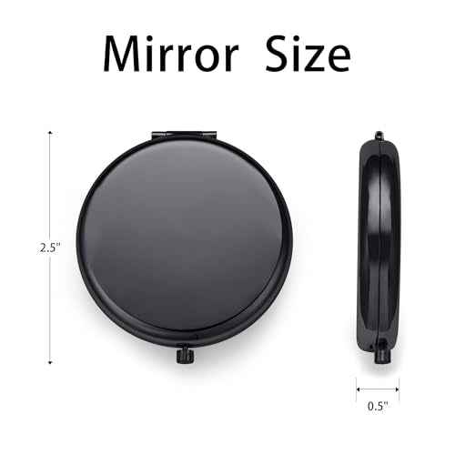 Compact Mirror, Pocket Travel Makeup Mirror for Purse, Metal Round Shell, 2-Sided 1X/2X Magnifying, Portable, Folding, Handheld, Black, 6 Pack
