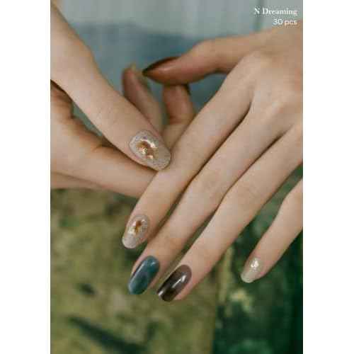 ohora Semi Cured Gel Nail Strips (N Dreaming) - Dark, Patterned, Works with Any UV/LED Lamps, Salon-Quality, Long Lasting, Easy to Apply & Remove - Includes 2 Prep Pads, Nail File & Wooden Stick