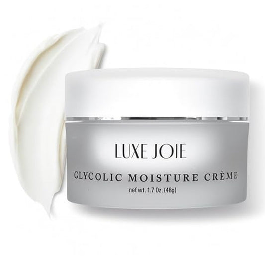 LuxeJoie Glycolic Moisture Cr?me ? Exfoliating Face Cream with Glycolic Acid for Smooth, Radiant Skin ? Hydrating, Lightweight Daily Moisturizer ? 1.7 oz (48g)