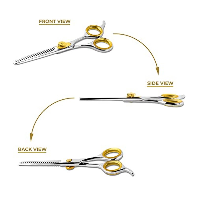 SHARF Gold Touch Barber 5.75 Inch, 20-Tooth Professional Thinning Shears 440c Japanese Stainless Steel Barber Scissors For Men and Women