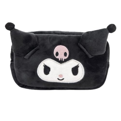 Cartoon Cosmetic Bag With Zipper,Kawaii Plush Makeup Bag,Cute Brush Organizer Toiletry Bag for Women Girls(black)