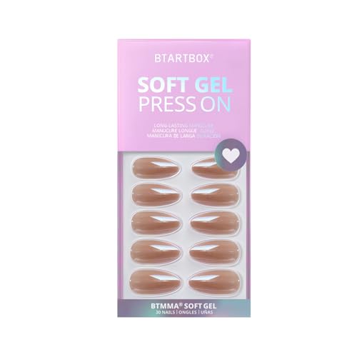 BTArtbox Press On Nails Almond - Fall Press on Nails Meidum Chrome Nails, Light Weight & Fit Perfectly, Fake Nail with Nail Glue, Brown Glue On Nails in 15 Sizes, Chocolate Glazed