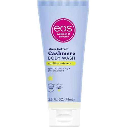 eos Travel Vanilla Cashmere Body Wash- Travel Size Body Wash, Hydrating, Moisturizing, Toiletries, Mini, Shea Butter, 2.5 fl oz