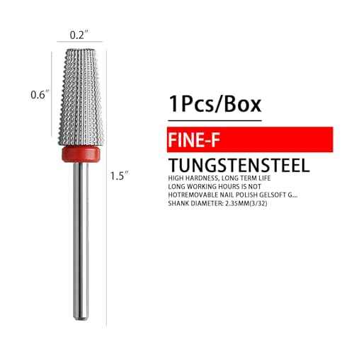 Nail Drill Bits 5 in 1 Carbide Rotary Bit 3/32" Shank Nail Cutter,Left and Right Handed Acrylic or Hard Gel Remover (F)