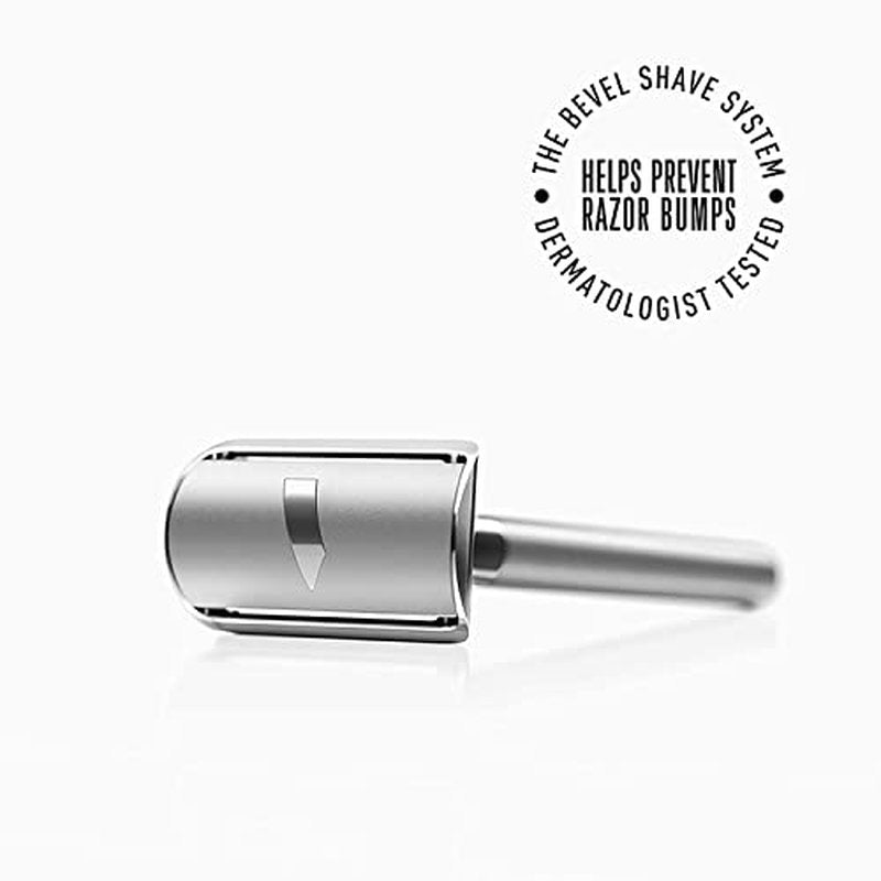 Bevel Safety Razor with Brass Weighted Handle and 10 Double Edge Safety Blade Refills, Single Blade Razor for Men, Designed for Coarse Hair to Prevent Razor Bumps - Silver (Packaging May Vary)