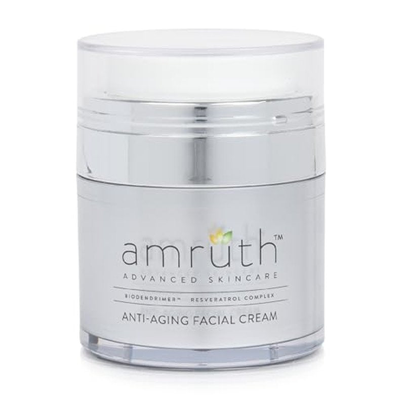 Amruth Resveratrol Daily Anti-Aging Facial Cream, 1oz Jar with Pump, Lightweight, Firms and Nourishes Skin, Smooths Appearance of Fine Lines and Wrinkles