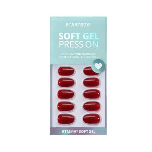 BTArtbox Press On Nails Short - Red Press on Nails Short Oval Nails Fall Fake Nail with Nail Glue, Fit Perfectly, Reusable Glue On Nails in 16 Sizes, Cardinal