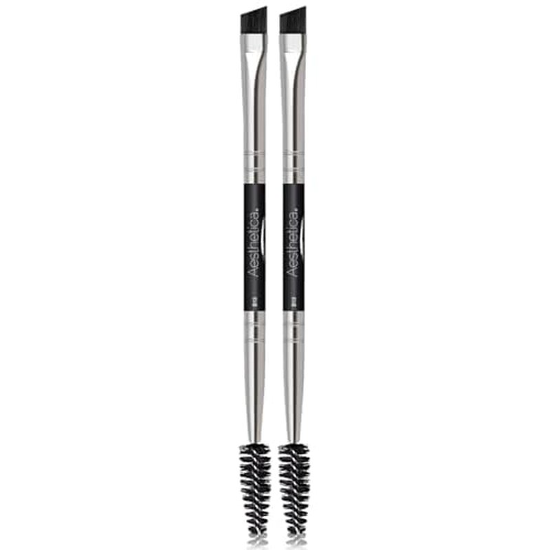Aesthetica Pro Series Double Ended Brow Brush - Duo Design Allows for Precision Application of Brow Powders, Waxes and Gels and Evenly Blends Product for a Natural Look - 100% Vegan and Cruelty Free