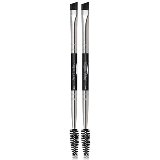 Aesthetica Pro Series Double Ended Brow Brush - Duo Design Allows for Precision Application of Brow Powders, Waxes and Gels and Evenly Blends Product for a Natural Look - 100% Vegan and Cruelty Free