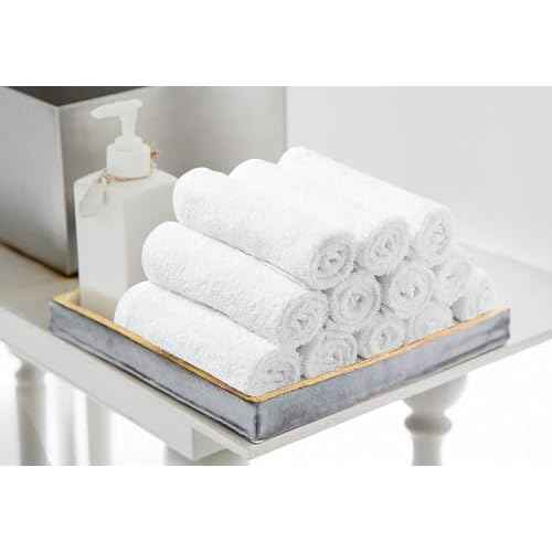 Avalon Towels Cotton Washcloths ? (Pack of 24) Size 12x12 Inches, 100% Ring Spun Cotton, Soft & Absorbent Face Towels, Gym Towels, Hotel and Spa Quality, Reusable Fingertip Towels (White)