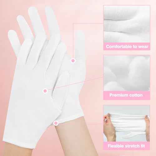 6 Pair White Cotton Gloves for Dry Hands, Moisturizing Overnight Work Gloves Liners for Eczema, Psoriasis Skin Spa Treatment Coin Jewelry Craft Handling for Women & Men, Large