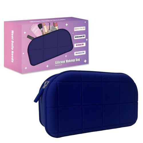 Silicone Makeup Bag - Waterproof Cosmetic Organizer for Travel Versatile Small Toiletry Bag & Cute Makeup for Women & Girls (Navy blue)