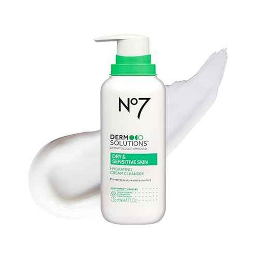 No7 Derm Solutions Hydrating Facial Cleanser - Gentle Cream Face Wash Formulated with Ceramides, Niacinamide & Adaptogens to Help Maintain Skin's Moisture Barrier - For Dry & Sensitive Skin (8 Fl Oz)