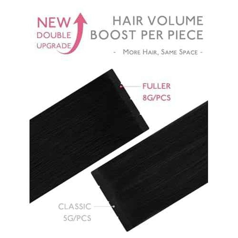 WENNALIFE 8cm Fuller Tape in Hair Extensions Human Hair, 20 Inch 160g 20pcs Jet Black Remy Hair Extensions Real Human Hair Invisible Straight Reusable Extensiones De Cabello Humano