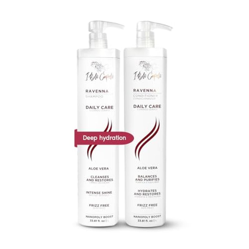 I Belli Capelli Ravenna Aloe Vera Shampoo & Conditioner Set ? Sulfate & Paraben-Free, Deep Moisture, Breakage Reduction for Dry, Damaged & All Hair Types, 2¡¿1L (33.8 fl oz each)