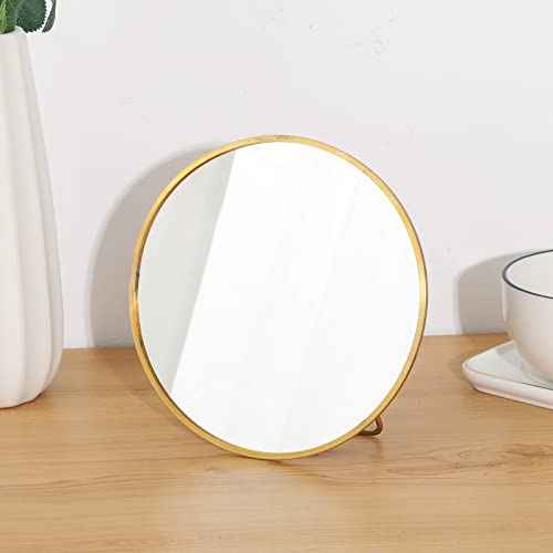 LONGSHENG - SINCE 2001 - Gold Vanity Makeup Mirror Table Desk Countertop Mirror Bathroom Shaving Make Up Mirror Home Decor-Round