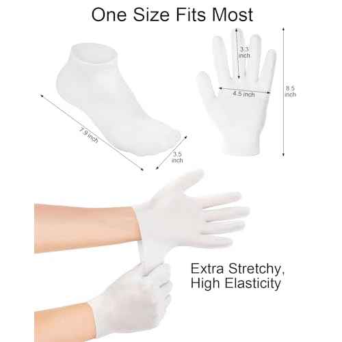 2 Pairs Silicone Moisturizing Glove Socks Set, Anti Slip Soft Spa Gel Socks Softening Feet Dry Cracked Skin, Women Spa Pedicure Socks for Foot Hand Softening, Foot Care After Pedicure (White)